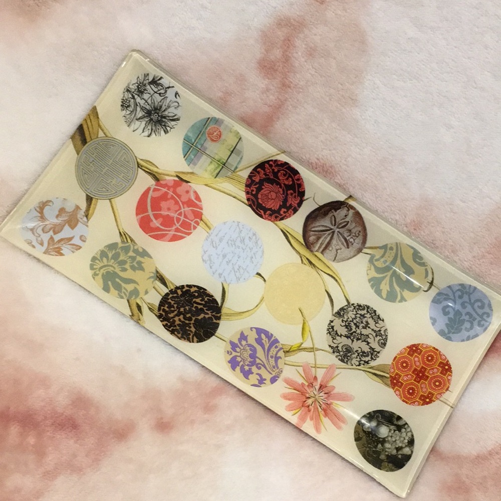 Fringe Studio Rectangular Dot Glass Trinket Jewelry Dish Tray NWT Boxed 9x4.5”